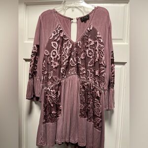 POL Plum Floral Empire Waist Top